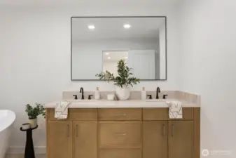 Natural cabinet with double sinks perfect for everyday use