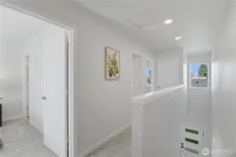 Upstairs hallway with clean finishes and efficient layout