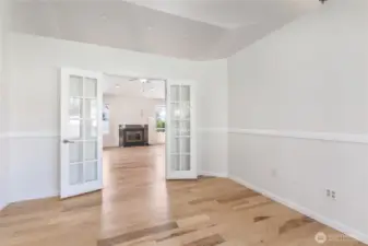 Office with Entrance to Family Room at Center