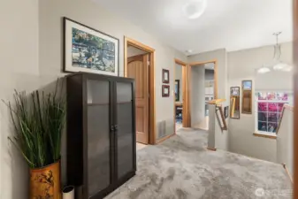 Upstairs landing. Calm and inviting.