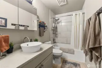 Newly remodeled upstairs full bath. So chic!