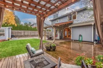 Expansive deck with multiple areas.