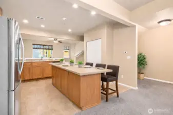 Kitchen with island eat in space. Virtual staging.