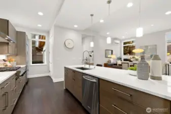 Well-sized pantry in the background by the window