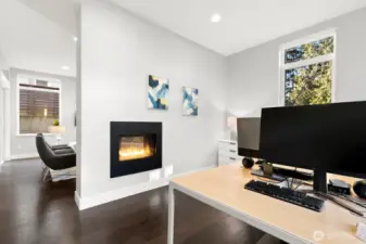Double-sided fireplace is a treat to have