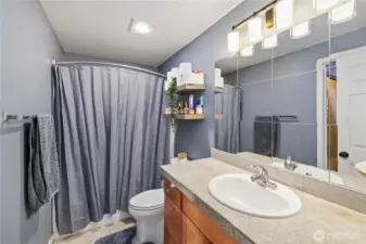 View of the Jack and Jill bathroom from the hallway.