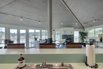 Kitchen looking into the entertainment area of the Clubhouse.