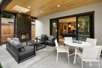 Covered patio with gas fireplace