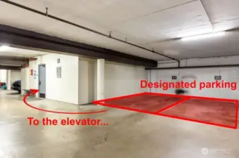 Secure Garage Offers Rare 2 Side by Side Parking spots Just steps to the elevator