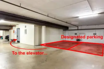 2 Side by Side SECURE Garage Parking Spots and SO close to the Elevator