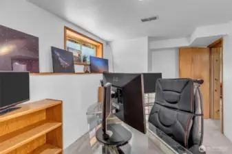 2nd bedroom - Lower level - with tons of space. Double desk, paintings and bookshelves show length.