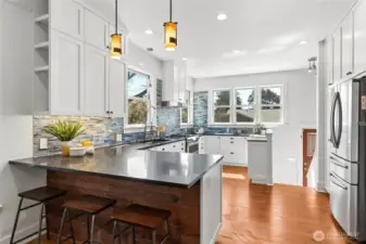 Kitchen storage on both sides of the kitchen.