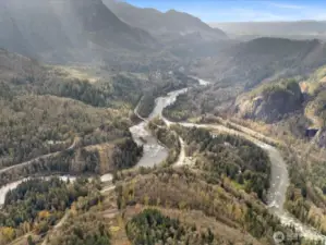 Aerial view of property and river