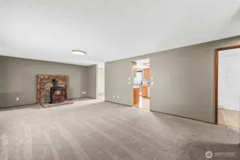 Living room with pellet stove.