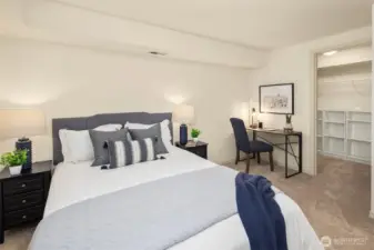 Lower level bedroom with a large walk-in closet