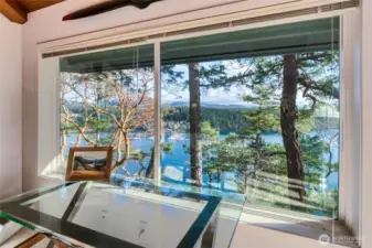 Incredible view from the primary bedroom overlooking Deer Harbor.