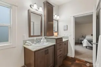 Dual-sink vanity offering added space and convenience for daily routines.