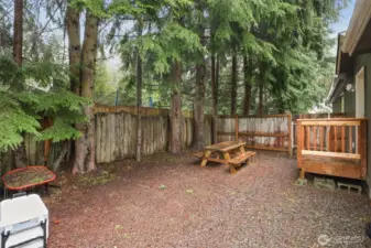 Private outdoor area surrounded by trees—ideal for gatherings or quiet outdoor time.