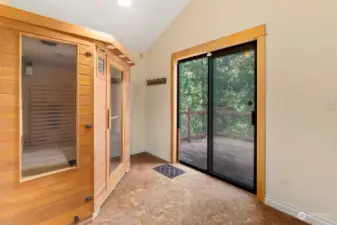 Private sauna room with views out back