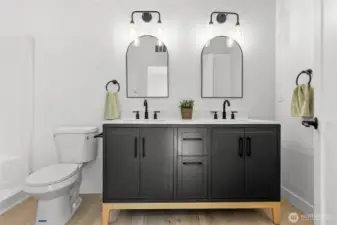 Master Bath w/ Linen Cabinet Behind Door