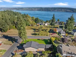 The view corridor from the property -- Rainier rising above turquoise Puget Sound