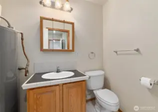 Half bath with heated floors.