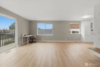 Livingroom with new Luxury Vinyl Plank flooring