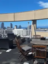 BBQ Roof top deck with Seattle Space Needle, and Lake views