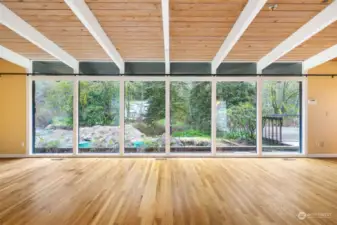 Window wall in living room, facing Issaquah Creek