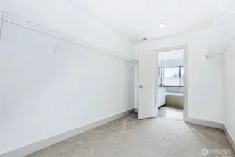 Incredible, overs-sized primary suite walk-in closet with comfortable plush carpet