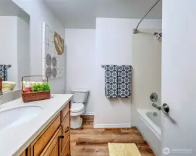 Main Bathroom Upstairs. New Flooring and Solar Light Skylight.