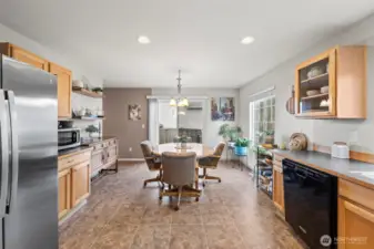 A glass slider leads out to the backyard.