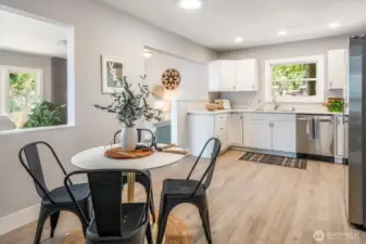 Functional kitchen with an eating space offers flexibility, and plenty of room to grow. Photos from earlier listing in 2025.