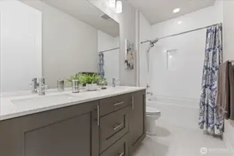 Upper Level Hall Bath with Two Sinks