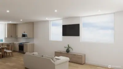 Secondary living space or den, perfect for a home office. (these are digital rendering, not represented of the actual home, materials & finishes subject to change)