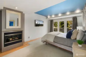 Spacious dark out master bedroom with gas fireplace helps  provide a healthy nights sleep