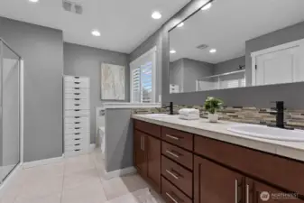 5 piece: shower, soaking tub, toilet, double vanity