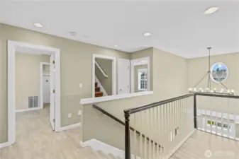 Upper landing, entry to 3 rooms (plus hidden) and stairs to third floor