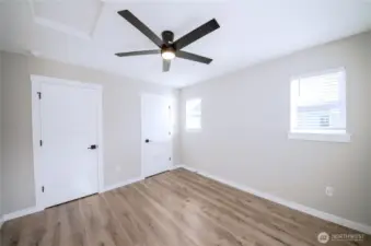 Primary suite with two closets.