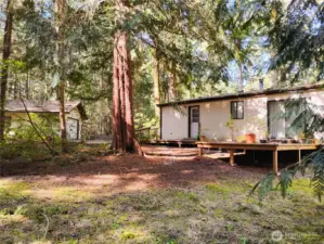 This view towards the back deck of this house also shows the garage on the south side