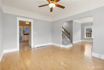 The large dining room is just outside the kitchen and next to the living room.