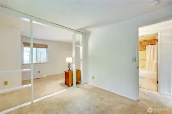 The one bedroom that has been expanded. The framed area was once a wall. It could be easily walled up if you need a 4th bedroom.