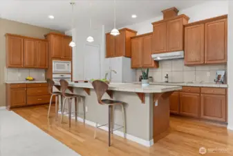 Chef's kitchen provides an abundance of kitchen cabinets and an exceptional amount of counter space