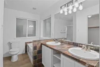 Primary Bedroom Bathroom with double sink & Jetted Tub