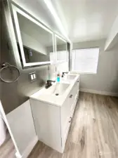 Double vanity with loads of storage.