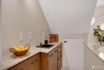 Wet bar and under stairs storage room