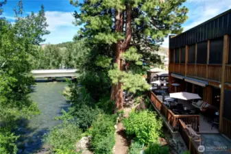 Umbrellas for big sun, heaters for fringe seasons, lots of spaces for guests to lounge in nature, feel somewhat private, and experience relaxation.  No matter what their mobility level may be.