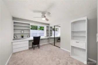 Guest room with built-in desk
