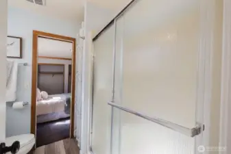 Main floor Bathroom with  new shower door