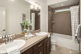 the shard upstairs bathroom with double vanity.